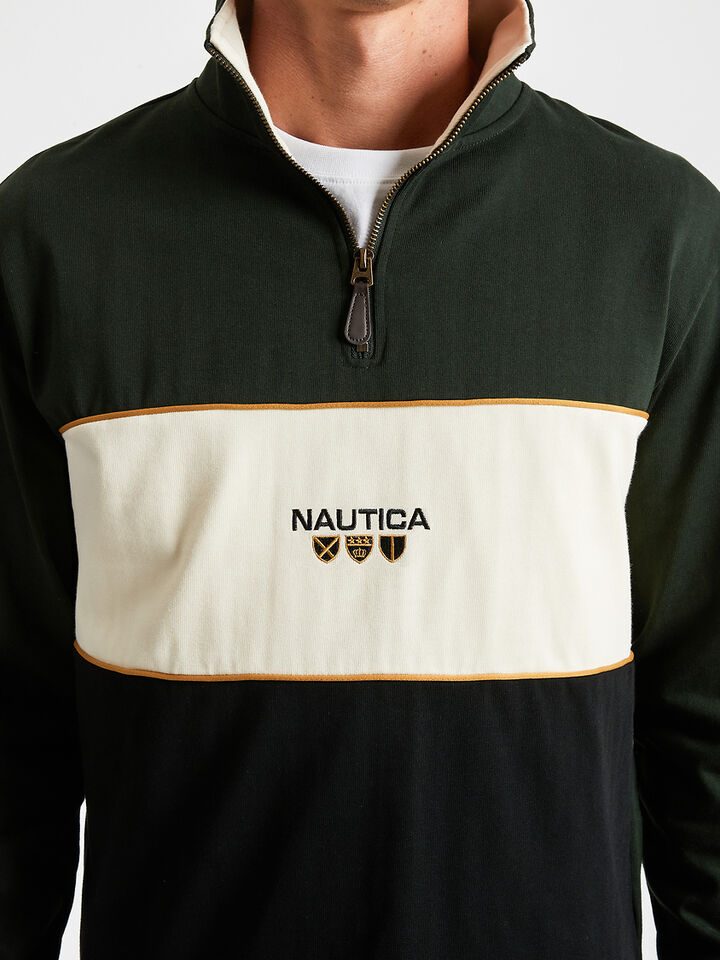 Shield Cut & Sew &frac14; Zip Regular Fit Sweater, Dark Green, hi-res image number 3