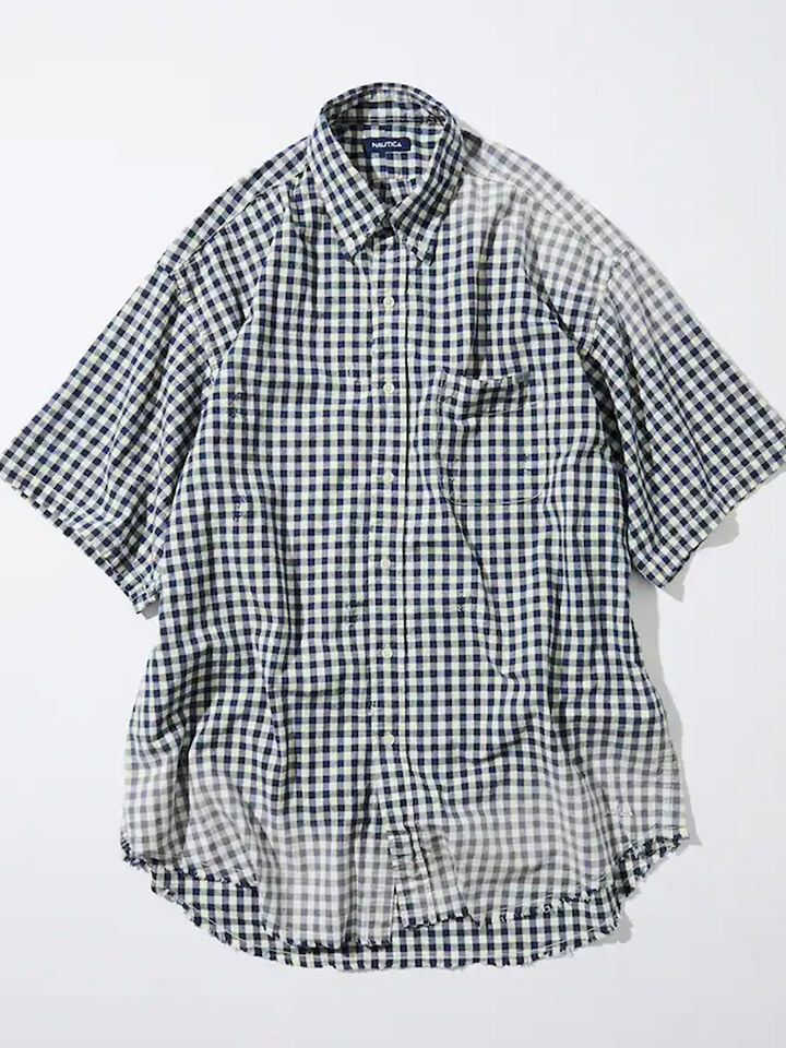 Nautica Japan Bleached Gingham Check SS Shirt, Navy, hi-res image number 1