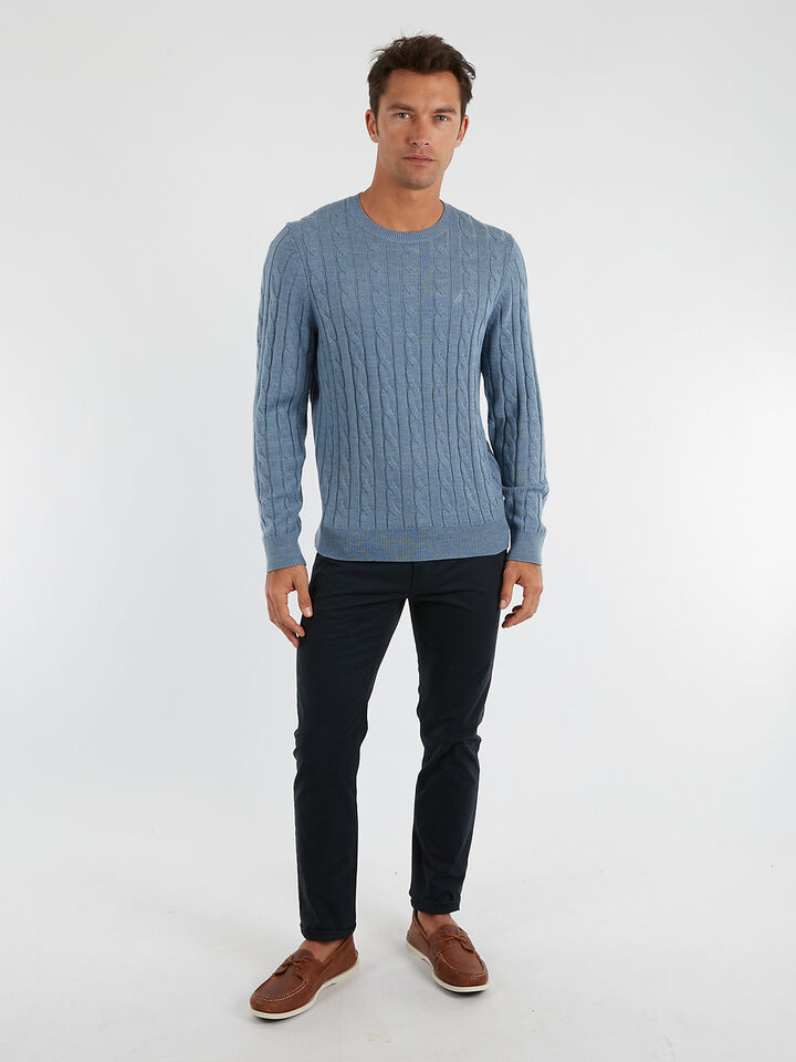Merino Wool Cable Knit Sweater, Deep Anchor, hi-res image number 4