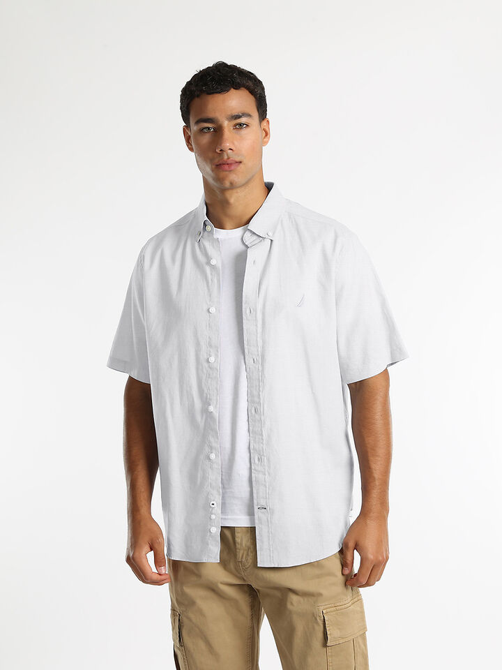Short Sleeve Relaxed Fit Linen Blend Shirt