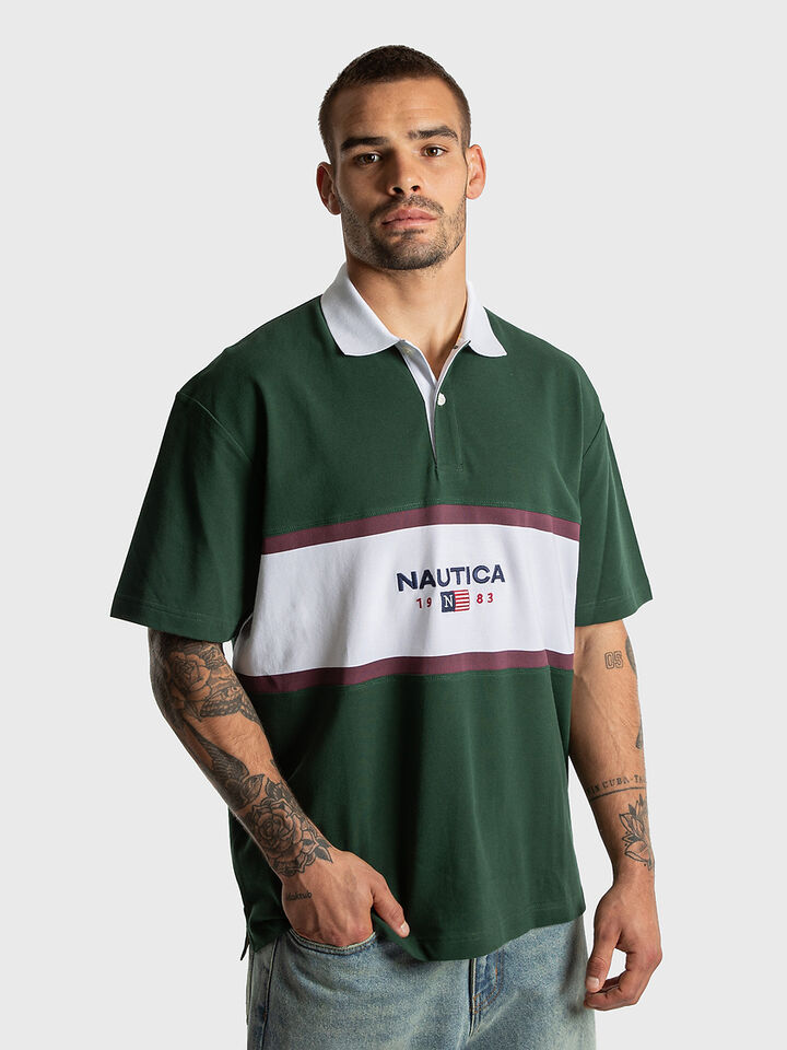 Short Sleeve Relaxed Fit Colour Block Polo Shirt