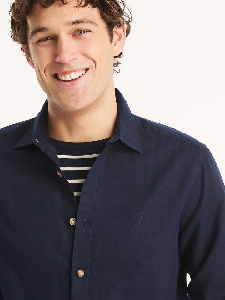 Long Sleeve Linen Deck Shirt, Navy Seas, hi-res image number 4