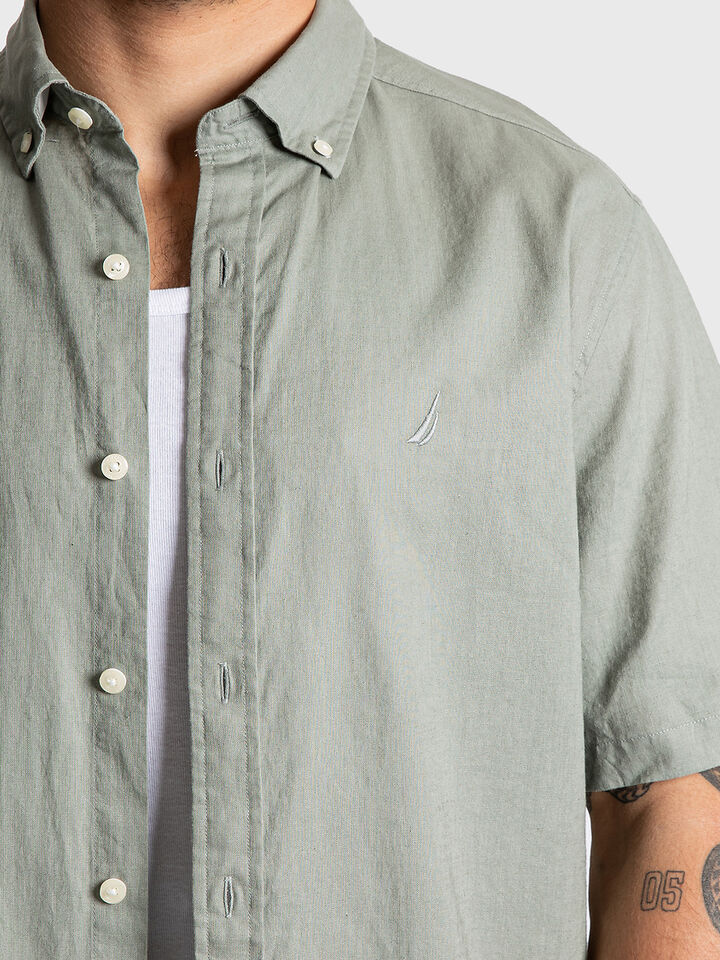 Short Sleeve Relaxed Fit Linen Blend Shirt, Rainforest Green, hi-res image number 3