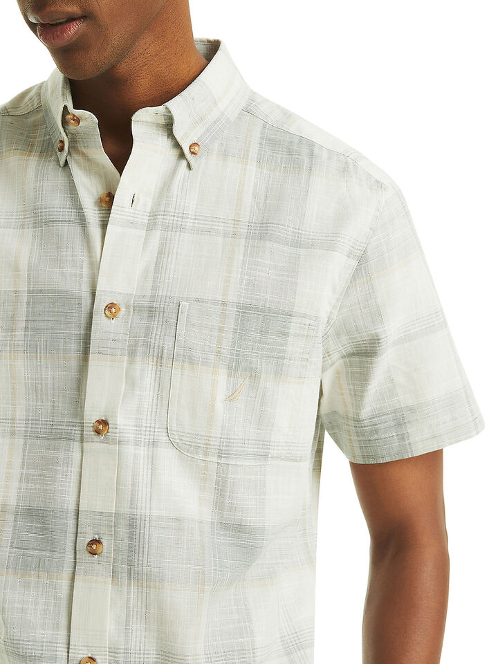 Short Sleeve Regular Fit Tonal Plaid Shirt, Sail White, hi-res image number 4