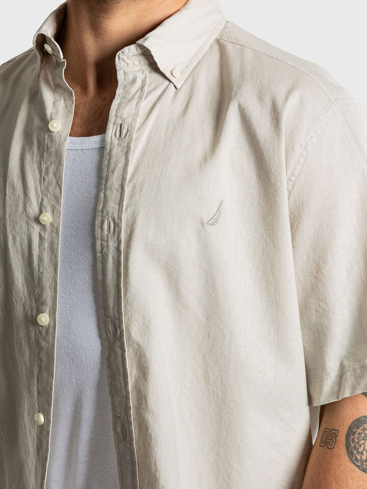 Short Sleeve Relaxed Fit Linen Blend Shirt, Sandy Bar, hi-res image number 3