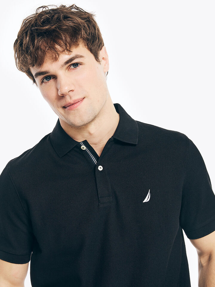 Solid Regular Fit Pique Cotton Polo, True Black, hi-res image number 3