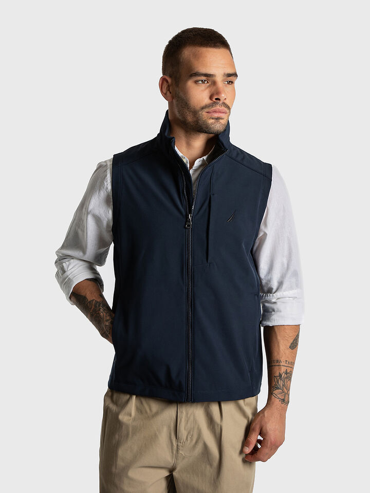 Fleece Lined Regular Fit Soft Shell Vest, Navy, hi-res image number 1