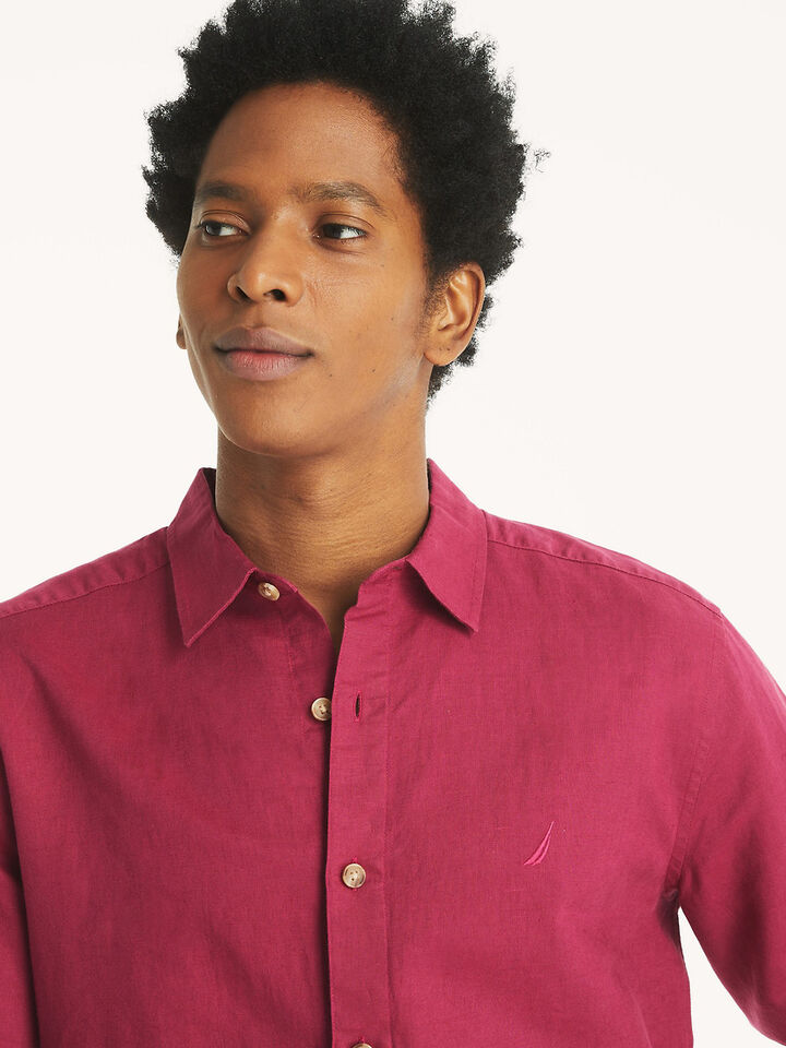 Long Sleeve Linen Blend Regular Fit Shirt, Crimson Sunset, hi-res image number 4