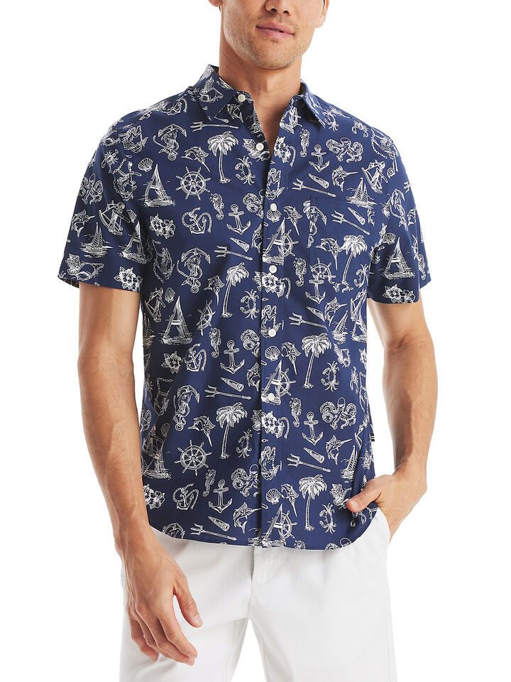 Short Sleeve Cotton Tencel Regular Fit Printed Shirt