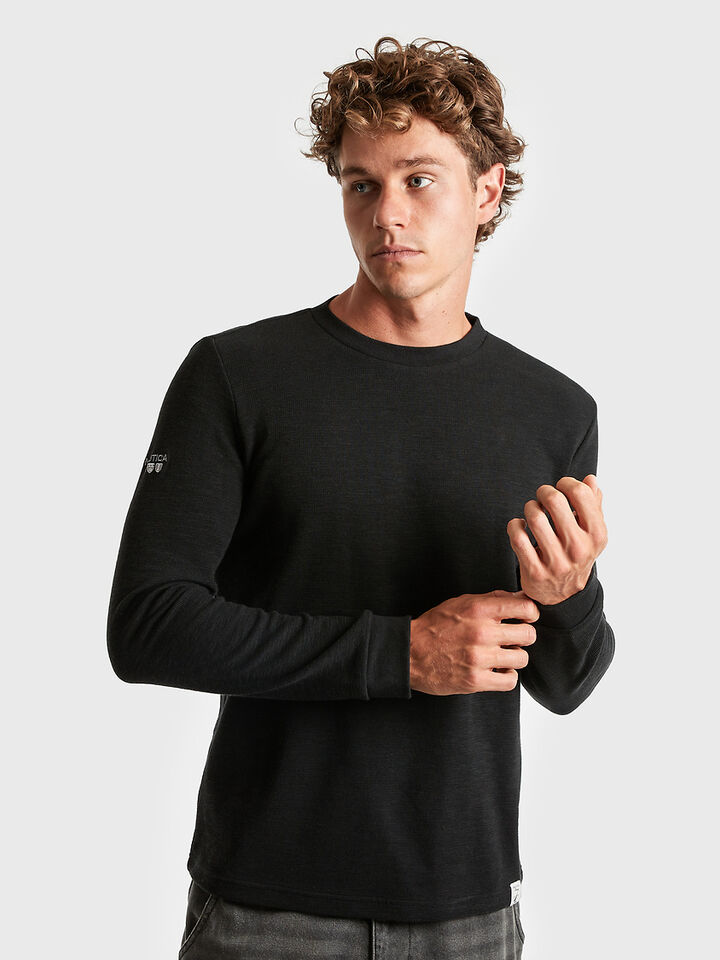 Long Sleeve Shield Embroidered Textured T-shirt
