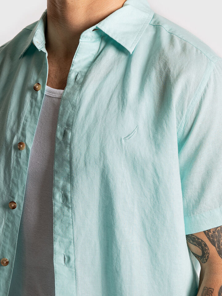 Regular Fit Short Sleeve Linen Blend Shirt, Seawater Blue, hi-res image number 3