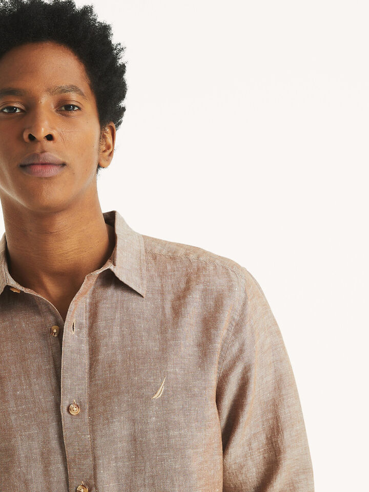 Regular Fit Long Sleeve Linen Shirt, Sandy Bar, hi-res image number 4