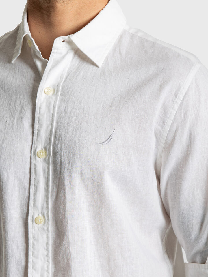 Nautica Essentials Collection Long Sleeve Linen Shirt, Bright White, hi-res image number 3