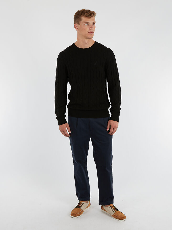 Merino Wool Cable Knit Sweater, True Black, hi-res image number 4