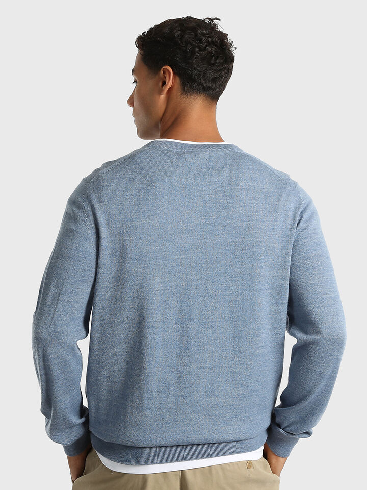 Australian Merino Wool Blend V-Neck Regular Fit Sweater, Lapis Blue, hi-res image number 2