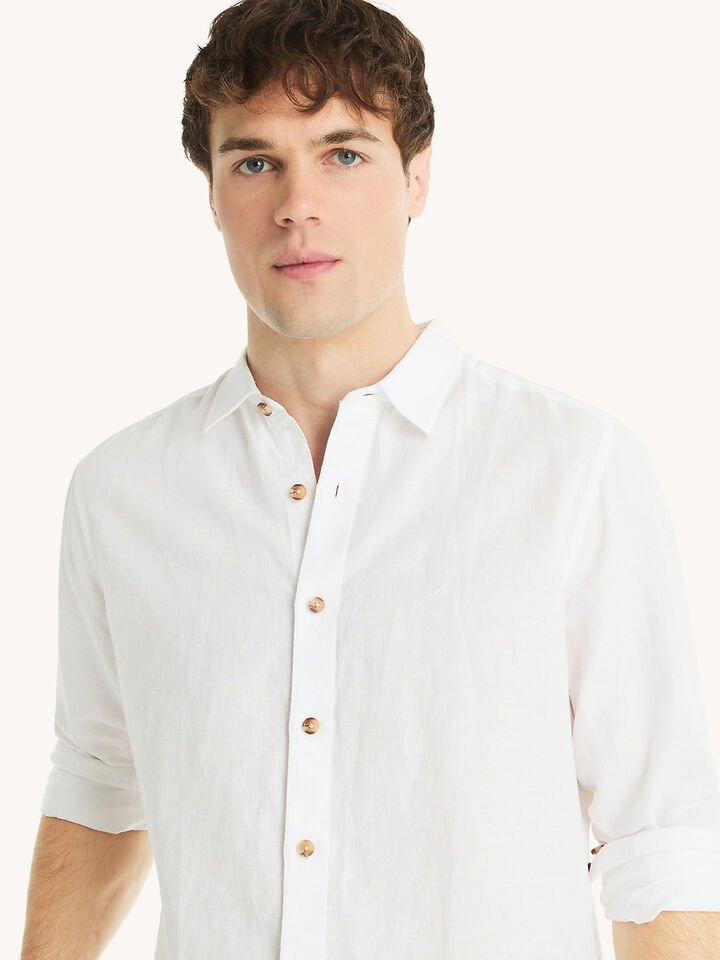 Long Sleeve Linen Blend Regular Fit Shirt, Bright White, hi-res image number 4