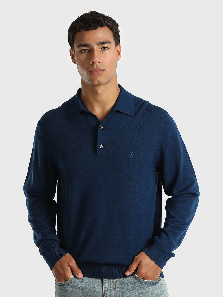 Australian Merino Wool Blend Regular Fit Polo Knit
