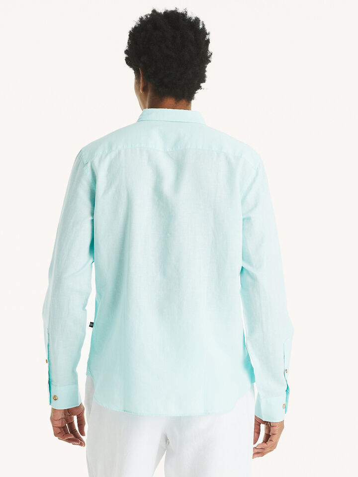 Long Sleeve Linen Blend Regular Fit Shirt, Seawater Blue, hi-res image number 2