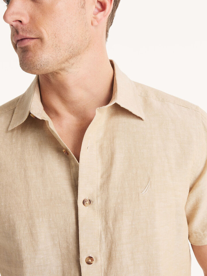Short Sleeve Regular Fit Linen Shirt, Sandy Bar, hi-res image number 4