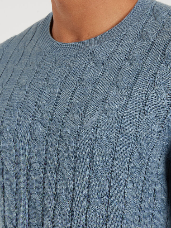 Merino Wool Cable Knit Sweater, Deep Anchor, hi-res image number 3