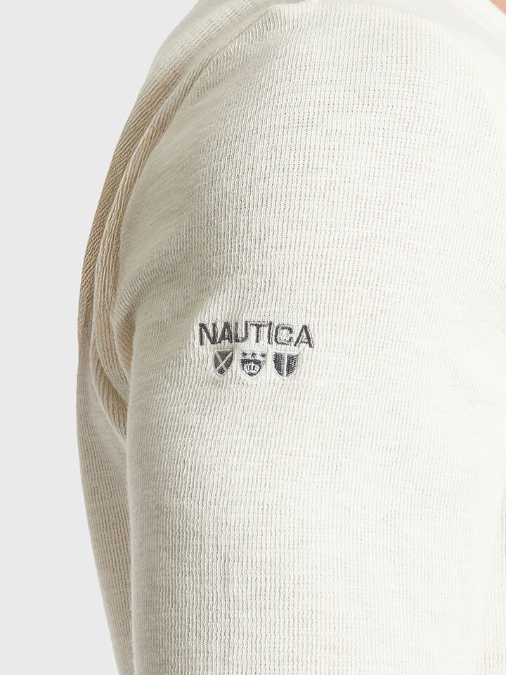 Long Sleeve Shield Embroidered Textured T-shirt, Off White, hi-res image number 4