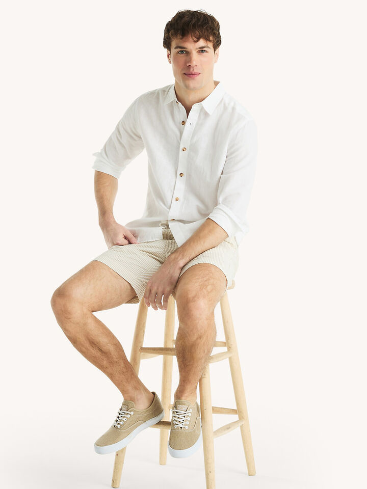 Long Sleeve Linen Blend Regular Fit Shirt, Bright White, hi-res image number 3