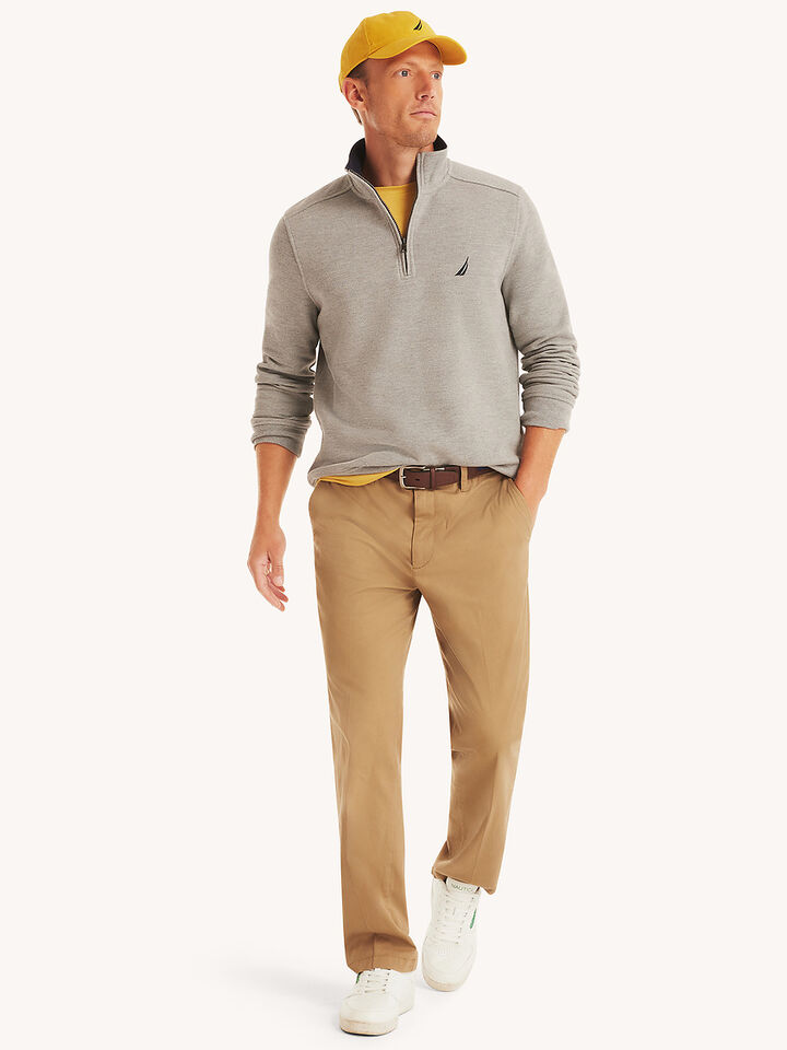 Pique Fleece Regular Fit &frac14; Zip Sweater, Grey Heather, hi-res image number 3