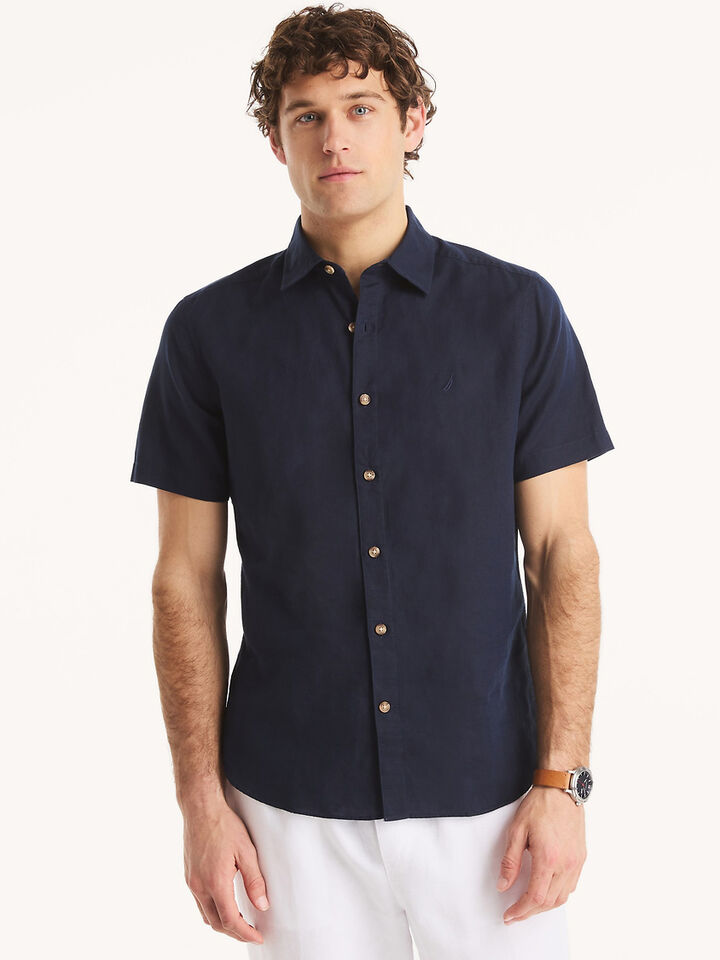 Short Sleeve Linen Blend Regular Fit Shirt