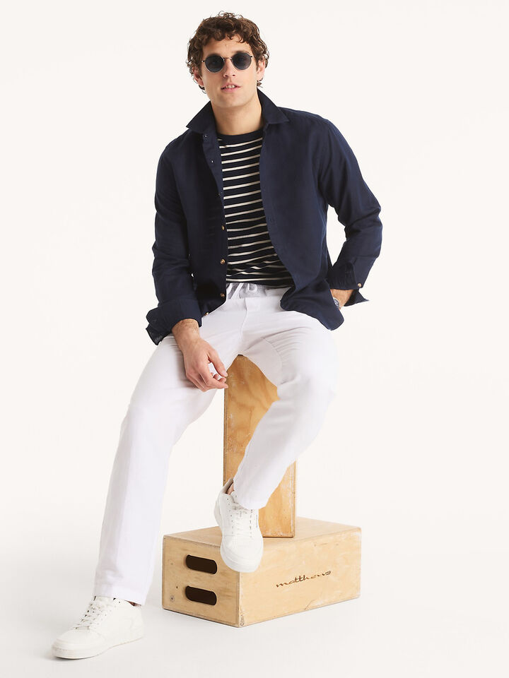 Long Sleeve Linen Deck Shirt, Navy Seas, hi-res image number 3