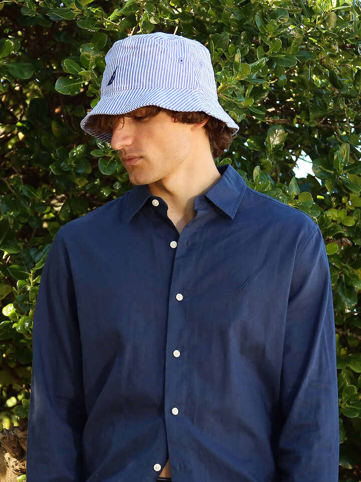 Nautica Essentials Collection Long Sleeve Linen Shirt, Navy, hi-res image number 7