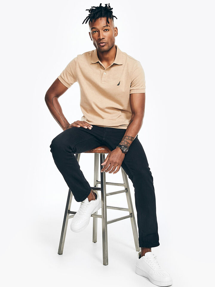 Nautica Essentials Interlock Slim Fit Polo, Coaster Camel Heather, hi-res image number 3