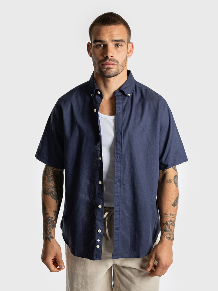 Short Sleeve Relaxed Fit Linen Blend Shirt