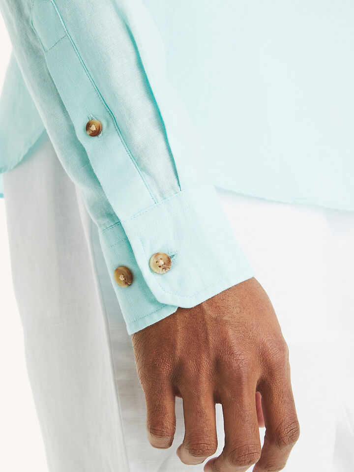 Long Sleeve Linen Blend Regular Fit Shirt, Seawater Blue, hi-res image number 4