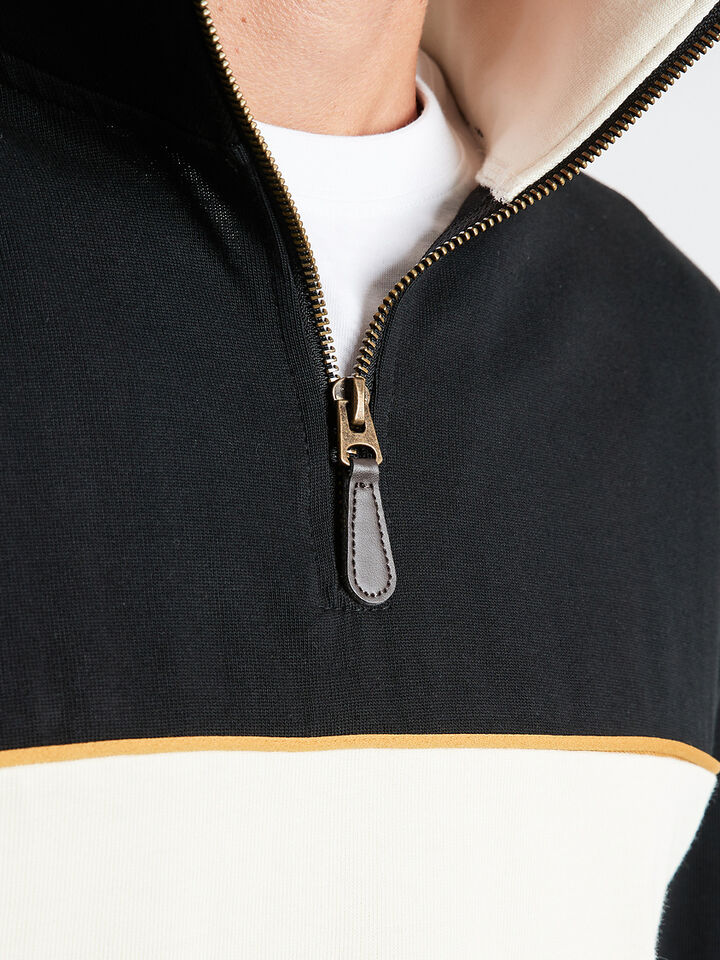 Shield Cut & Sew &frac14; Zip Regular Fit Sweater, Black, hi-res image number 5