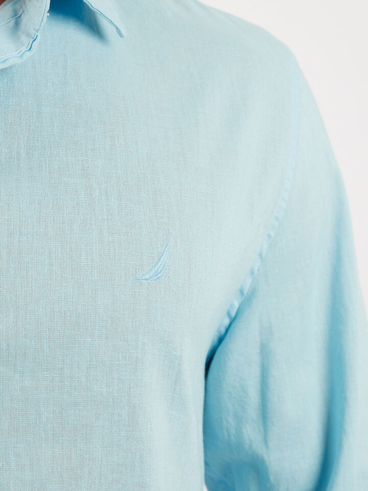 Nautica Essentials Collection Long Sleeve Linen Shirt, Skies Blue, hi-res image number 3