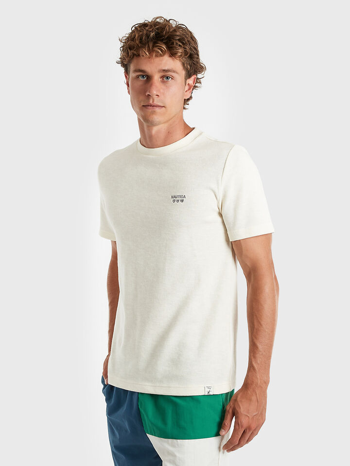 Shield Embroidered Textured T-shirt, Off White, hi-res image number 1