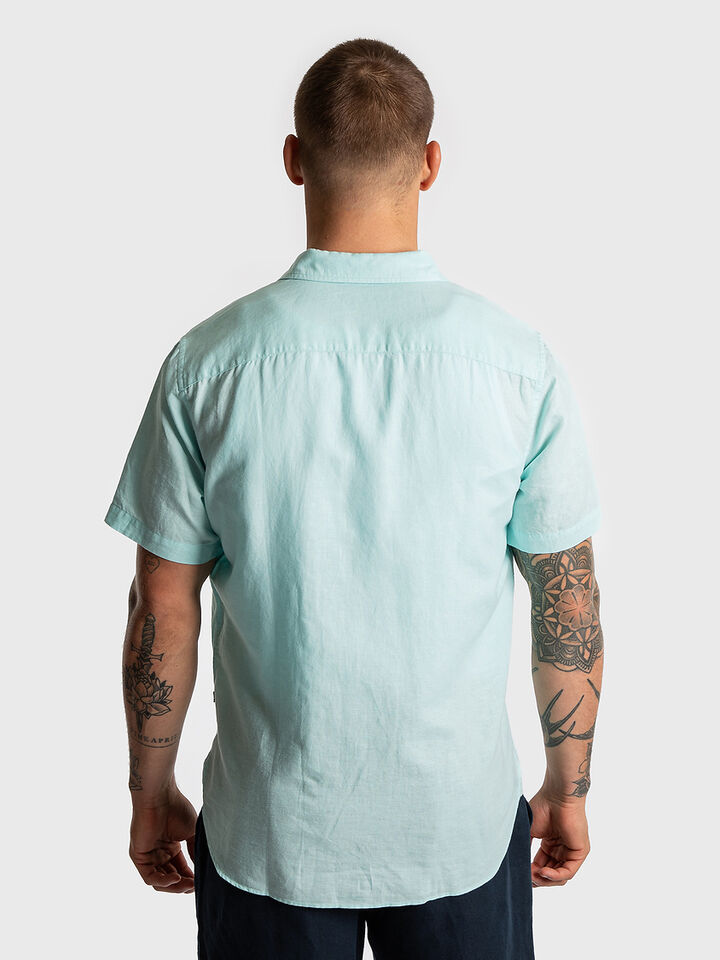 Regular Fit Short Sleeve Linen Blend Shirt, Seawater Blue, hi-res image number 2
