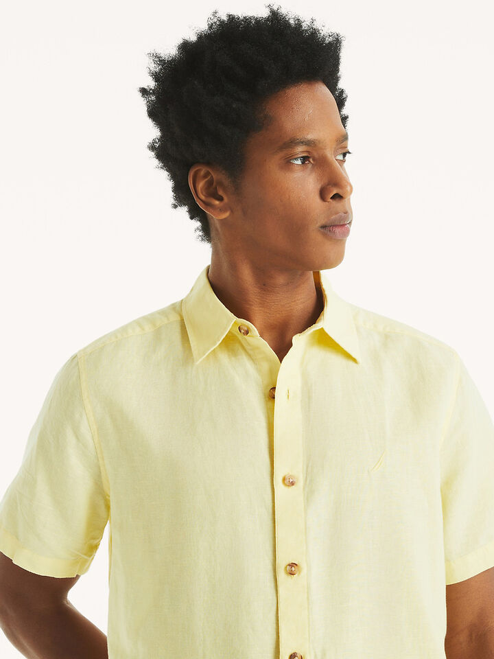 Short Sleeve Regular Fit Linen Shirt, Corn, hi-res image number 4